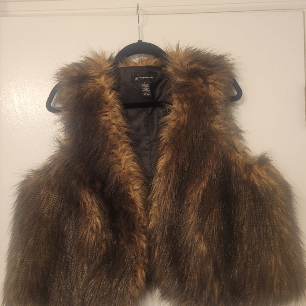 INC faux fur vest